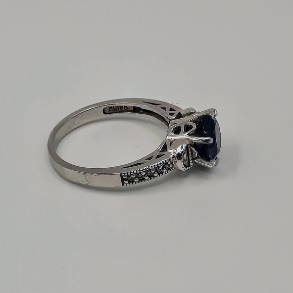 Sterling Silver 925 Ring Lab Created Engagement Sapphire Vintage Sz 8 - Picture 9 of 11